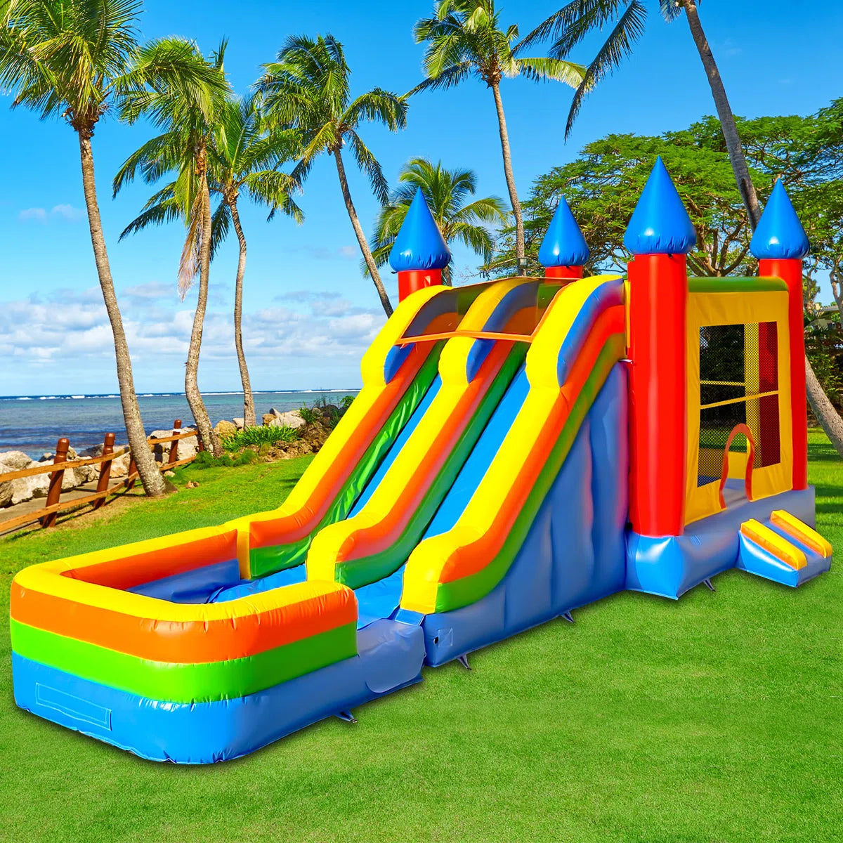Big Wave Inflatable BIG WAVE - 15FT Rainbow Adventure Bounce Combo – BIG WAVE INFLATABLES
